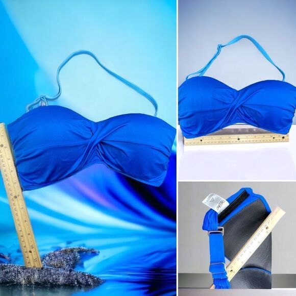 2-piece Custom Set l Royal Blue l Bikini Top D/DD EUC l Pearl Embellished Sarong - Picture 4 of 11